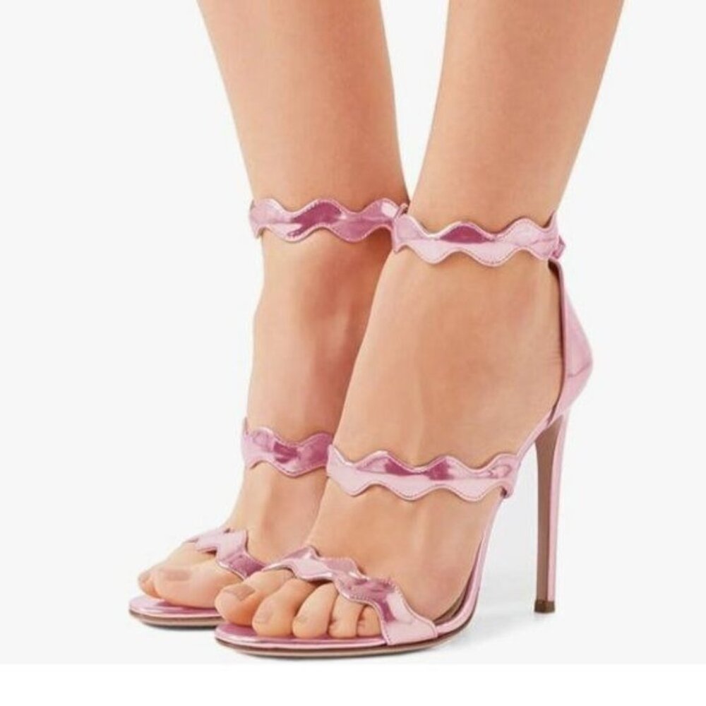 FSJ Purple Hot Open Toe Strappy Heeled Sandals Dress Shoes for Party Wedding